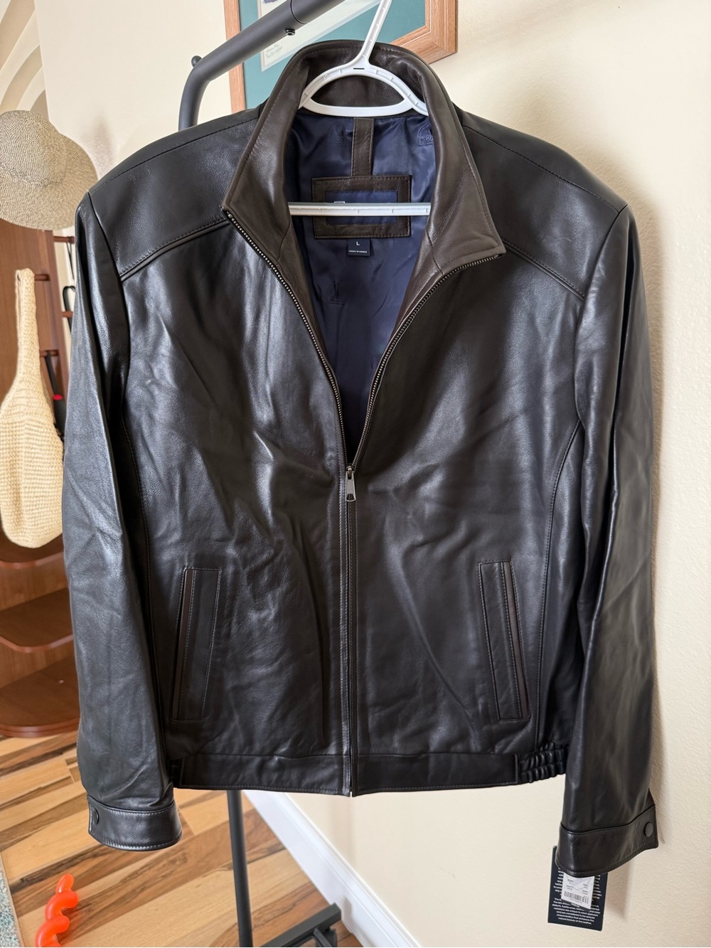 Daniel Cremieux Dark Brown Leather Zip Bomber Jacket